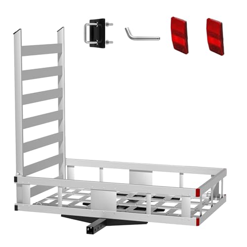 800 LBS Folding Trailer Hitch Cargo Carrier, Aluminum Steel Trailer Hitch Cargo Carrier Mobility Scooter Ramp with Reflective Strips, 50