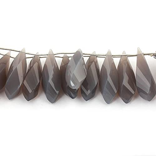 Calcédoine grise perles de larme facettées torsadées briolettes naturelles 5 pouces