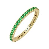 GOURIK 18K Yellow Gold Stackable Lab Created Emerald Ring for Women - Dainty Comfort Fit Non-Tarnishing Thin Band for Stacking - Light Weight Trendy Wedding Eternity Band Size U - Gifts for Her