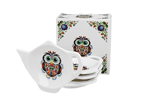 DUO ETNO 4er-Set Teebeutelhalter OWL New Bone China Porzellan