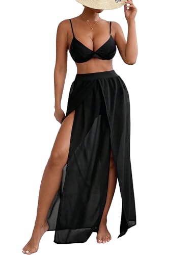 SweatyRocks Women's High Waist Split Thigh Cover Up Skirt Sheer Beach Long Skirt Swimwear