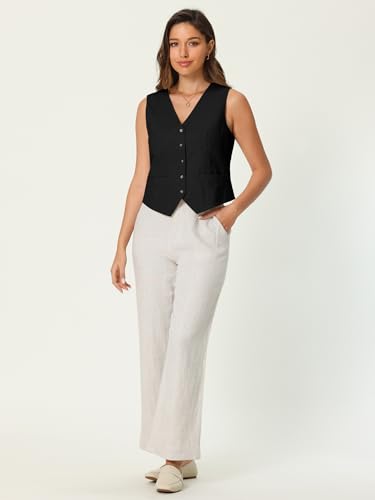 Women's Linen Vest Sleeveless Button Down V Neck Formal Business Waistcoat3