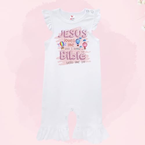 Jesus Loves Me Christian Baby Girl Clothes, Cute Infant Newborn Baby Clothes for Girls, Summer Baby Girl Romper Jumpsuit, Flutter Sleeves, Christian Gifts For Kids, New Baby.2