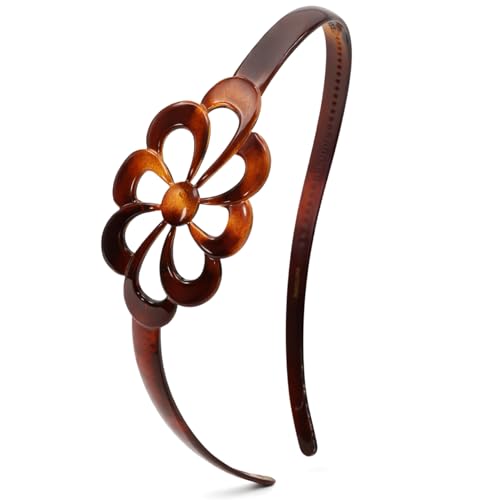 Parcelona French Wide Flower Tortoise Shell Brown Celluloid Acetate Hair Headband