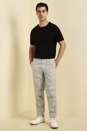 Image of Allen Solly Men's Regular Mid‑Rise Casual Pants | Cotton‑Blend Fabric | Solid Parachute Pants | Stylish & Comfortable Fit