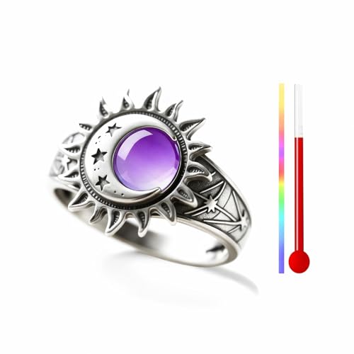 Bague ronde à changement de couleur thermique avec motifs célestes