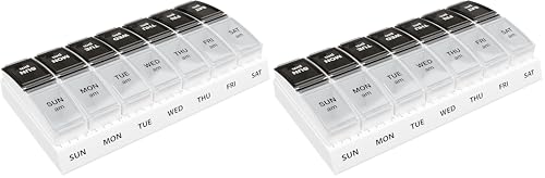 Image of EZY DOSE Weekly (7-Day) AM /PM Pill Case, Medicine Planner, Vitamin Organizer, Small Pop-Out Compartments, 2 Times a Day, Black and Clear Lids (Pack of 2)