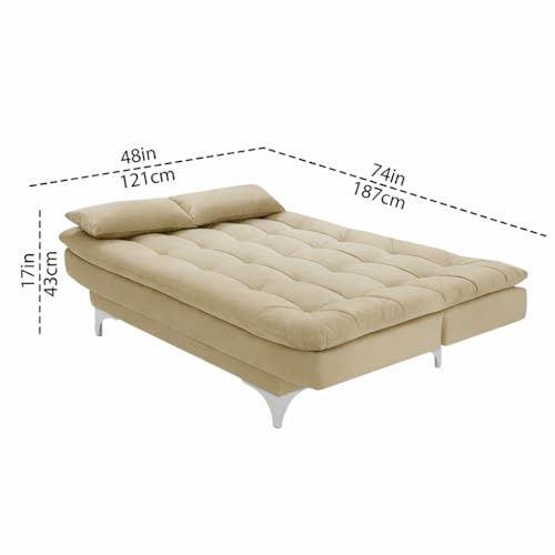 Image of Casaliving Danny 3 Seater Sofa Cum Bed Leatherette Fabric (Cream) with Two Cushions Perfect for |Home Living |Office Room and Guest Room Premium Sofa