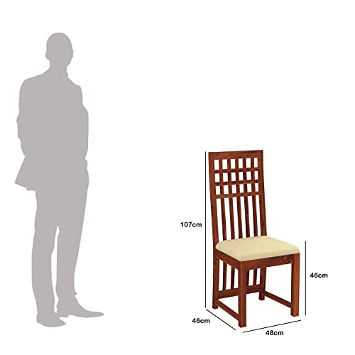 Image of Kuber Wooden Dining Chairs Set of 2 for Kitchen & Dining Room, Chairs with Cushion, Two Seats, Solid Sheesham Wood, Honey Finish