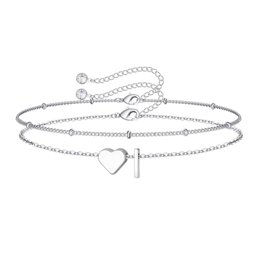 Image of M MOOHAM Easter Gifts for Kids Teens Girls - 14K-Gold-Plated Heart Initial A-Z Bracelets for Women Girl Dainty Gold Bracelets Birthday Easter Basket Stuffers Gifts for Women Teenage Girls Kids Teens