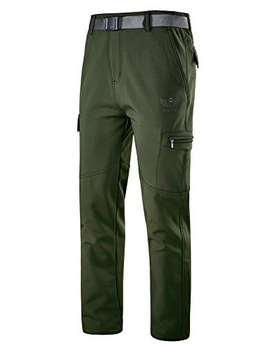 YAWHO Pantalon de randonnée pour Homme - Pantalon de randonnée - Pantalon Softshell - Pantalon Fonctionnel avec Ceinture - Séchage Rapide - Imperméable - Coupe-Vent XL Green (108:Fleece)