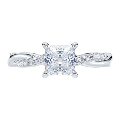 Solid 14k White Gold 4-Prong Petite Twisted Vine 1CT Princess Cut Simulated Diamond Engagement Ring Promise Ring2