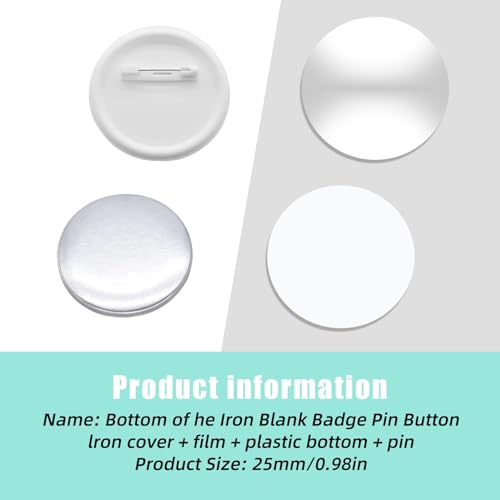 PEALOV Buttonrohlinge 25mm,200 Sätze Blank Badge Making Supplies,Runde Abzeichen Button Teile Metall Button für Button Maker Maschine,Einschließlich Metallschalen, Metall-Rückabdeckung und Klarfolie