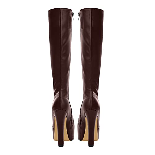 Image of richealnini Women's Low Platform Block High Heel Knee High Boots with Zipper