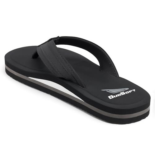 Image of Duosoft Men's Slipper Flip Flops, Black, Anti-Skid Rubber Sole, Superior Shock Absorption, Strong Arch Support, Super Soft