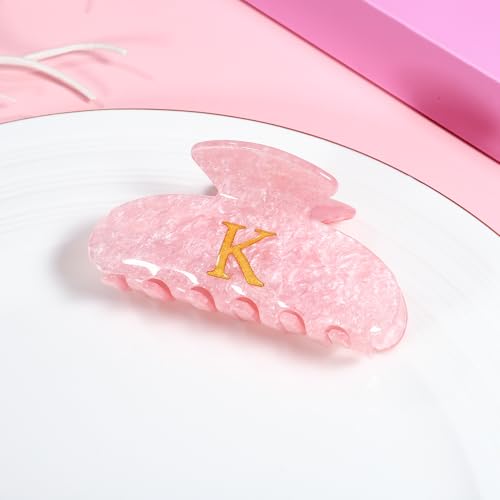 Image of LILIE&WHITE Acrylic Letter Hair Clips For Women Stylish K Monogram Hair Claw Alphabet Hair Clip Fashion Glitter Claw Clips Elegant And Durable Hair Accessory Large Hair Clips Pink K