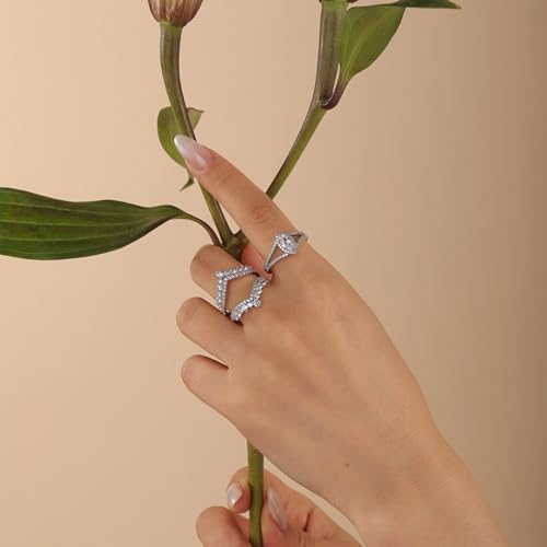 Image of Jeulia 2PCS Interchangeable Wedding Ring Set for Women; 925 Sterling Silver Marquise /Pear Cut Engagement Ring Band Romantic Anniversary Christmas Bridal Set with Jewelry Gift Box