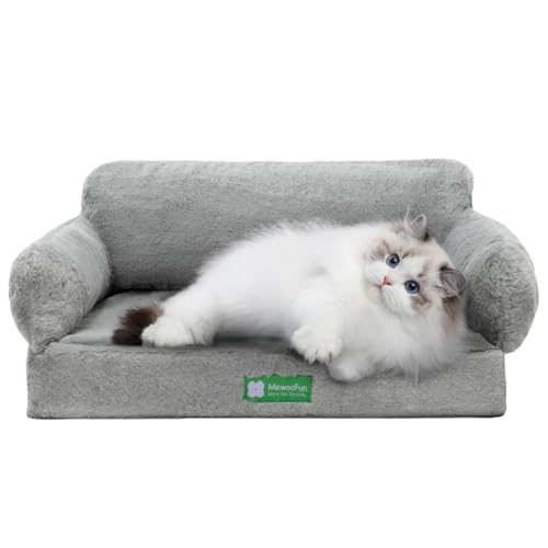 MEWOOFUN Cat Bed for Indoor Cats Orthopedic Dog Bed for Small Medium Dogs, Egg- Foam Pet Bed with Removable Washable Cover and Non-Slip Bottom (Medium, Grey)