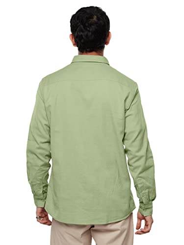 Image of The Souled Store Solids: Pastel Lime Men and Boys Regular fit Solid Full Sleeve Cottonblend Green Color Cotton Linen Shirts (221453 L Green) Shirt For Men Casual Half Sleeves Regular Fit Printed Styli