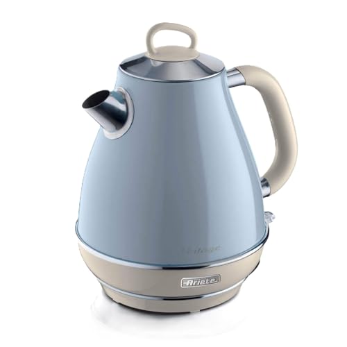 Ariete Vintage Wasserkocher 2869, Retro Elektrischer Wasserkocher mit Sichtbarem Wasserstand, Kabellosem 360°-Sockel, Abschaltautomatik, Teesieb, Fassungsvermögen 1,7 l, Edelstahl, 2000 W, Blau Ariete Vintage Wasserkocher 2869, Retro Elektrischer Wasserkocher mit Sichtbarem Wasserstand, Kabellosem 360°-Sockel, Abschaltautomatik, Teesieb, Fassungsvermögen 1,7 l, Edelstahl, 2000 W, Blau
