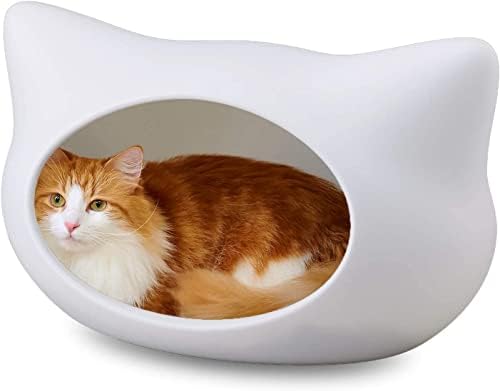 OFT Cat Face Motif, Domed Bed with Fur Mat, White, Cat