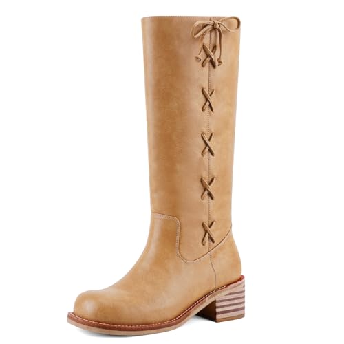 VBDB Mid Calf Boots for Women Square Toe Chunky Block