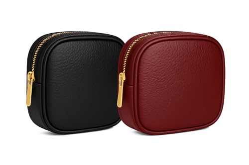 Image of Multipurepose Small Leatherette Coin Pouch Combo for Men & Women - Premium Zip Closure Mini Wallet for Coins, Keys & Earphones (Pack of 2) (Black /Tan)
