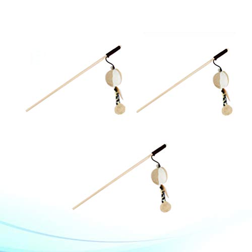 Amosfun 3 peças Brinquedos de varinha de gato com penas de abóbora Teaser Stick Brinquedos com sino