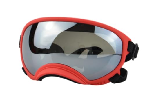 犬用メガネ - 大型犬用目の保護メガネ、、外部保護、UV ライン 、スキー構造、フレキシブル フレーム。 (赤いームの銀色のピース,S)