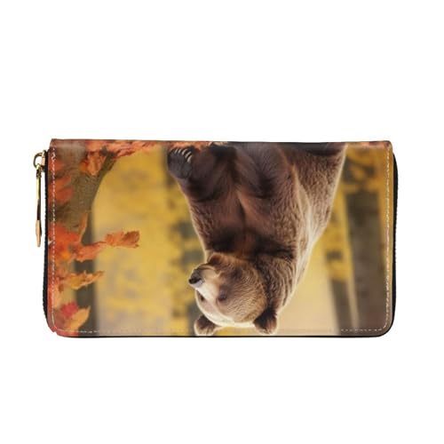 Brown Bear In Autumn Women Wallets Leather Zip Around Clutch Purses Waterproof Credit Card Holder With Phone Holder Ladies Travel Coin Purse2