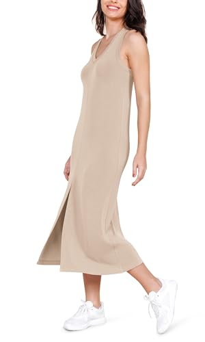 Image of ODODOS Modal Soft Front Split Midi Dress for Women, V Neck Sleeveless Casual Summer Tank Dress