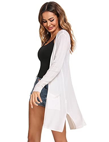 Irevial Gebreid damesvest voor de lente, elegant, licht, met zak, open jas, lange mouwen, casual. - Image 5