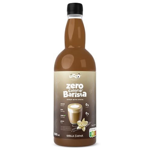 Locco Kalorienfreier Barista Sirup mit Stevia | Vegan, Keto, glutenfrei | Zuckerfrei | Kaffee-Sirup | Null-Kalorien | Vanille | 1L