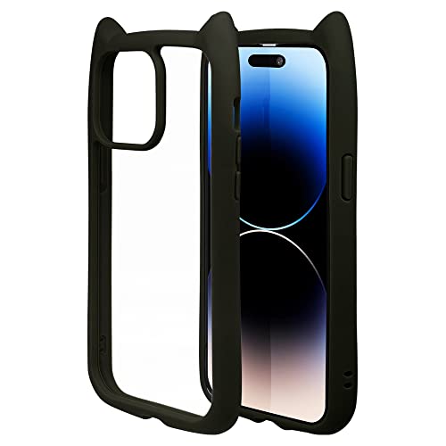 ラスタバナナ ケース カバー iPhone14 Pro Max 専用 ハイブリッド 猫耳 ネコミミ 背面強化ガラス 背面クリア 9H かわいい mimi ブラック アイフォン14プロマックス スマホケース 7268IP267PHB