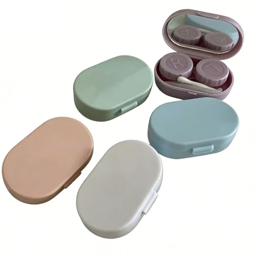 5 estojos para lentes de contato de cor creme, 6 x 4 x 2 cm, estojos de viagem portáteis com espelho para uso diário, branco, verde, roxo, azul, rosa