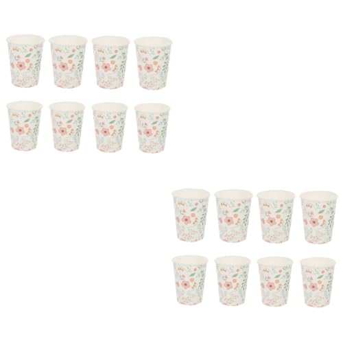 UTHCLO 48piezas Pzs Tazas De Papel Diseño Floral Para Bebidas Vasos Desechables Para Fiestas y Eventos Patrón De Plantas Convenientes y Prácticos