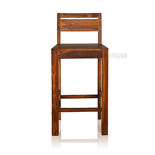 Image of Solid Wood Bar Chairs | Long Bar Chair for Kitchen | Set of 2, Sheesham Wood, Natural Finish