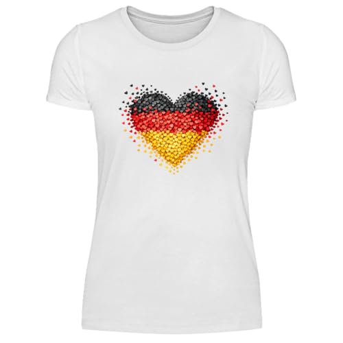 Deutschland Herz - Damen T-Shirt perfekt für die Weltmeisterschaft T-Shirt aus Baumwolle Deutschland Design schwarz rot Gold WM 2026 Fanartikel für die Fußball WM weiß Größe 3XL