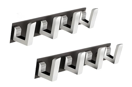 Image of Heavy Duty L Type Stainless Steel Cloth Hanger Suitable for Bathroom Bedroom Kitchen Wall Hook Rail Hanging Scarf Coat Keys Tie, Towel, Robe Hanger (Pack of 2, 4 Pin Black CP)