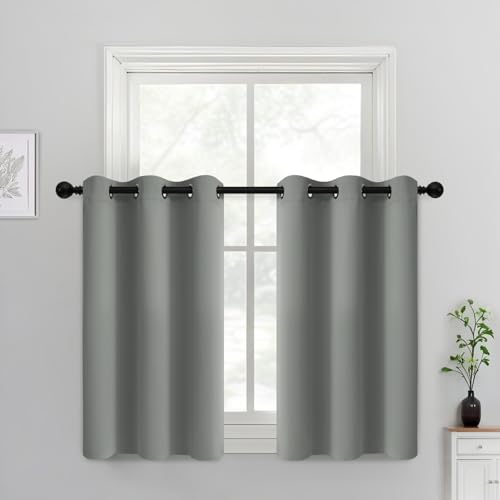 Yakamok Dove Grey Room Darking 36 Inch Length 2 Panel Sets for Livingroom Dining Room Darkening Thermal Insulated Bay Window Hotel Modern Elegant Black Out Sunblock Curtins/Bedroom,38 x 36 Inches