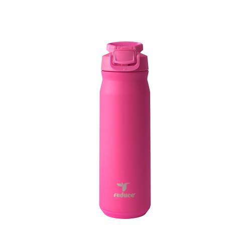 REDUCE 24 oz Hydrate Pro Stainless Steel Insulated Water Bottle - Flip Top Leak-Proof Lid, Dishwasher Safe, BPA-Free, Dual Wall Vacuum, Keeps Drinks Cold for 48 Hrs, Cup Holder Friendly - Dragonfruit