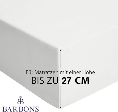 BARBONS Spannbettlaken 200x200cm - 100% Baumwolle Spannbetttuch Oeko-TEX Zertifiziert Bettlaken Jersey Bettwaren und Bettbezug für Boxspringbett und Dicke Matratzen bis 27 cm - Weiss 200 x 200