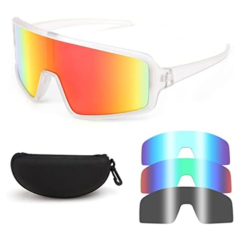 WANWAN Cycling Sunglasses with 4 Lenes for Men Women Large Frame Sport Sunglasses Baseball Golf Fishing Running Cover