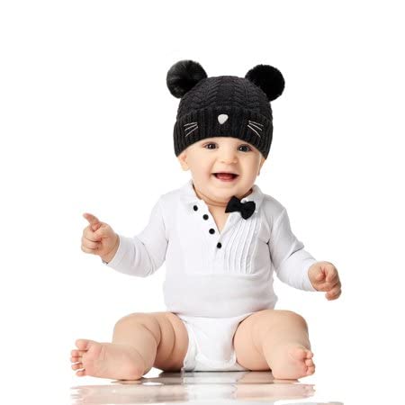 Image of Unisex Toddler Winter Hat Monkey Caps - Fleece Lined Baby Hat with Scarf Earflap Hood - Skull Caps for Kids