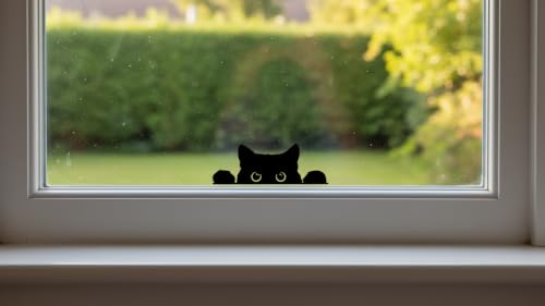 Image of Peeking Sneaky Cat Sticker Funny Vinyl Waterproof, 5in - Black Cat Yeti Cup Cooler Box Decal Car Laptop Wall (No Border)