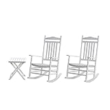 BplusZ Outdoor Patio Rocking Chairs Folding Side Table Set of 3 Piece Porch Wooden Rockers Small Foldable End Table Furniture Indoor Outside Camping Balcony Garden Lawn and Bistro, White