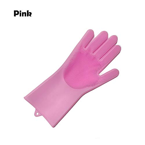 Preisvergleich Produktbild HONGSHAN Wiederverwendbare Silikon-Reinigungshandschuh, Schrubber hitzebeständig für Haushaltsreinigung, Geschirrspülen, Autos, Haustierhaarpflege, Pink - Right Hand, 30.5 x 16cm