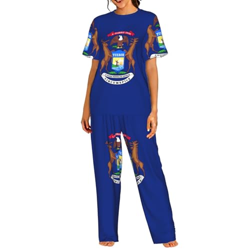 Ensemble de détente pour femme imprimé Michigan : pyjama de nuit manches courtes