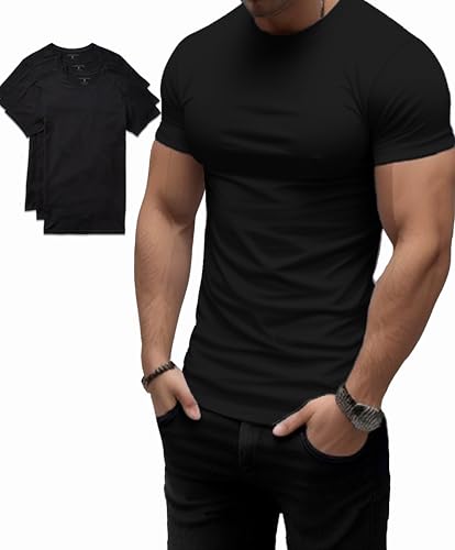 Trailblazer Slim Fit White and Black T-Shirts (3 Pack) Crewneck No Shrink Undershirts
