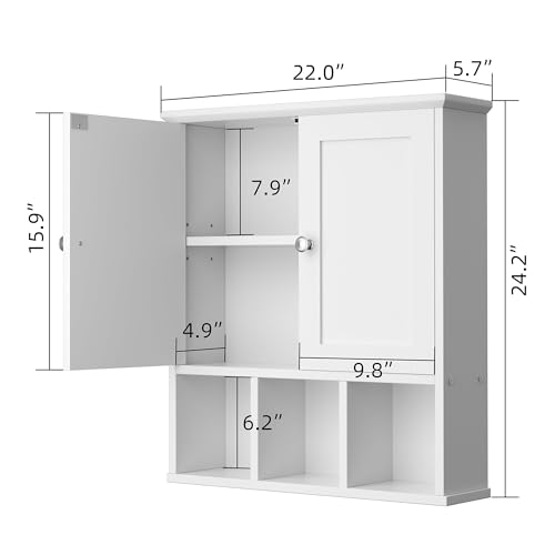 Shintenchi Bathroom Wall Cabinet with Door, Storage Organizer Over The Toilet Medicine, Space Saving with Adjustable & Open Shelf, Solid White - Image 4